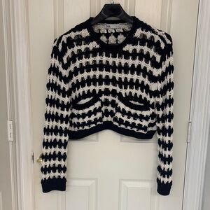 Zara Navy and White Open-Knit Women's Sweater